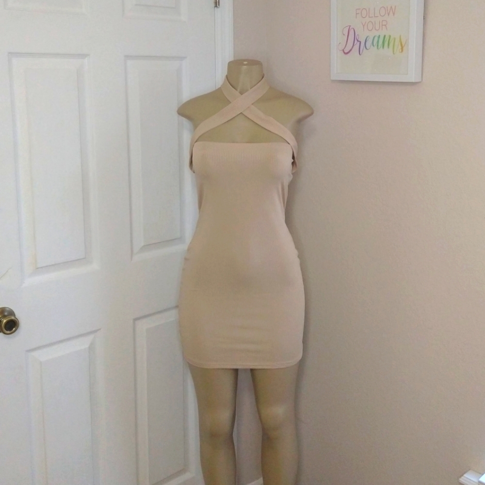 Tan halterneck dress